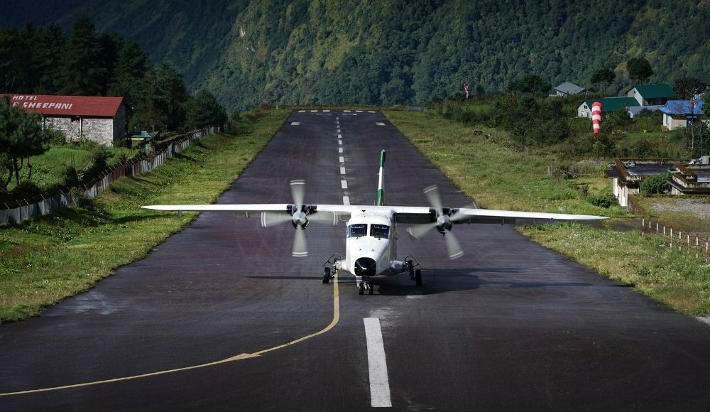 Flight Landing at Lukla Airport of Nepal