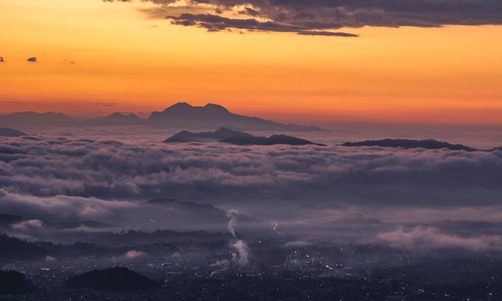aerial view of pokhara during sunset