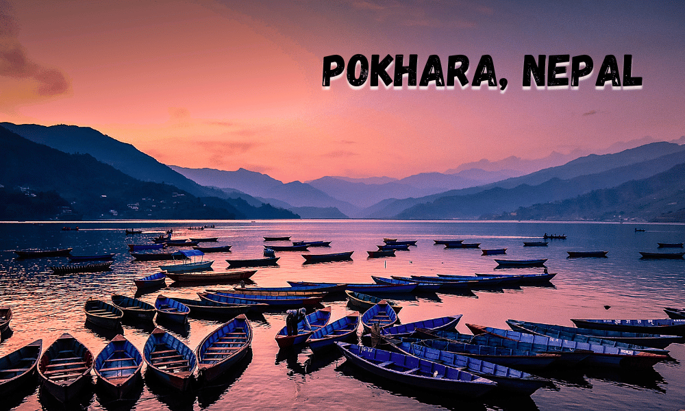 sunset view from Phewa Lake, Pokhara, Nepal