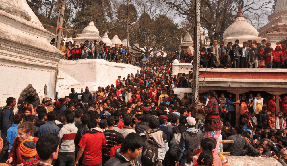 crowd of people visiting Pashupatinath temple during Shiva ratri festival