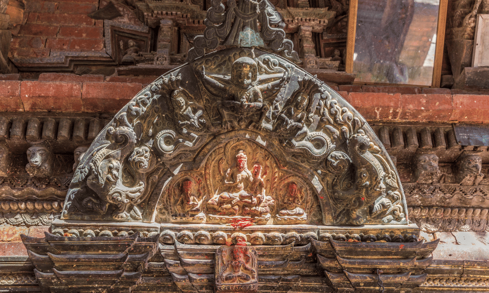 statue of Vishnu riding his mount, Garuda